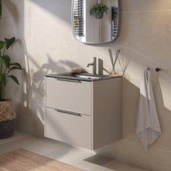Saniselect Luca voorgemonteerd badmeubel met rvs greep incl. mat zwarte keramische wastafel 61x46cm mat greige