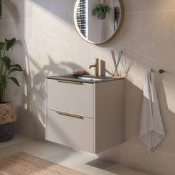 Saniselect Luca voorgemonteerd badmeubel met messing greep incl. mat zwarte keramische wastafel 61x46cm mat greige