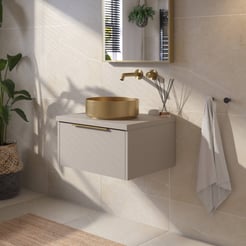 Saniselect Luca voorgemonteerd badmeubel met messing greep incl. messing waskom 60cm mat greige