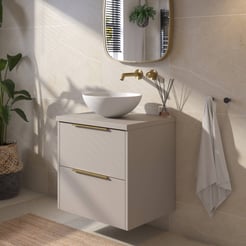 Saniselect Luca voorgemonteerd badmeubel met messing greep incl. matte waskom 60cm mat greige