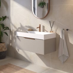 Saniselect Luca voorgemonteerd badmeubel met koperen greep incl. matte wastafel 80x45cm mat greige