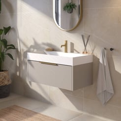 Saniselect Luca voorgemonteerd badmeubel met messing greep incl. matte wastafel 80x45cm mat greige