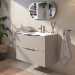 Saniselect Luca voorgemonteerd badmeubel met rvs greep incl. matte keramische wastafel 81x46cm mat greige