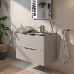Saniselect Luca voorgemonteerd badmeubel met rvs greep incl. mat zwarte keramische wastafel 81x46cm mat greige