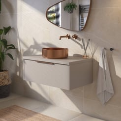 Saniselect Luca voorgemonteerd badmeubel 1 lade incl. afdekblad met koperen greep 80cm mat greige