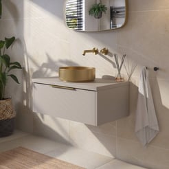 Saniselect Luca voorgemonteerd badmeubel met messing greep incl. messing waskom 80cm mat greige