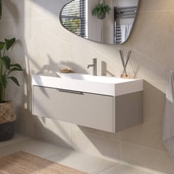 Saniselect Luca voorgemonteerd badmeubel met rvs greep incl. matte wastafel 100x45cm mat greige