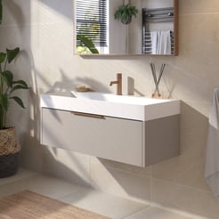Saniselect Luca voorgemonteerd badmeubel met koperen greep incl. matte wastafel 100x45cm mat greige