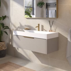 Saniselect Luca voorgemonteerd badmeubel met messing greep incl. matte wastafel 100x45cm mat greige