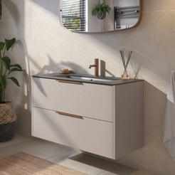 Saniselect Luca voorgemonteerd badmeubel met koperen greep incl. mat zwarte keramische wastafel 101x46cm mat greige
