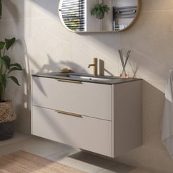 Saniselect Luca voorgemonteerd badmeubel met messing greep incl. mat zwarte keramische wastafel 101x46cm mat greige