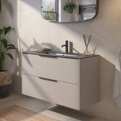 Saniselect Luca voorgemonteerd badmeubel met mat zwarte greep incl. mat zwarte keramische wastafel 101x46cm mat greige