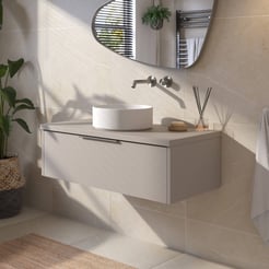 Saniselect Luca voorgemonteerd badmeubel 1 lade incl. afdekblad met rvs greep 100cm mat greige