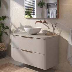 Saniselect Luca voorgemonteerd badmeubel incl. afdekblad met koperen greep 100cm mat greige
