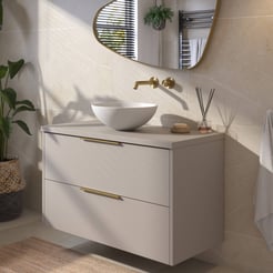 Saniselect Luca voorgemonteerd badmeubel incl. afdekblad met messing greep 100cm mat greige