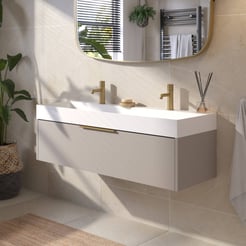 Saniselect Luca voorgemonteerd badmeubel met messing greep incl. matte wastafel 120x45cm mat greige