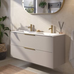 Saniselect Luca voorgemonteerd badmeubel met messing greep incl. matte keramische wastafel 121x46cm mat greige