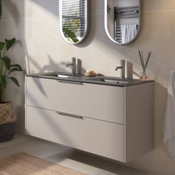Saniselect Luca voorgemonteerd badmeubel met rvs greep incl. mat zwarte keramische wastafel 121x46cm mat greige