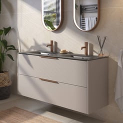 Saniselect Luca voorgemonteerd badmeubel met koperen greep incl. mat zwarte keramische wastafel 121x46cm mat greige
