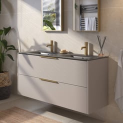 Saniselect Luca voorgemonteerd badmeubel met messing greep incl. mat zwarte keramische wastafel 121x46cm mat greige