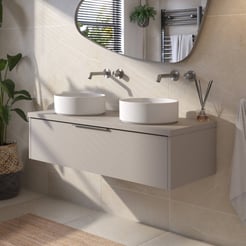 Saniselect Luca voorgemonteerd badmeubel 1 lade incl. afdekblad met rvs greep 120cm mat greige