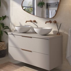 Saniselect Luca voorgemonteerd badmeubel incl. afdekblad met koperen greep 120cm mat greige