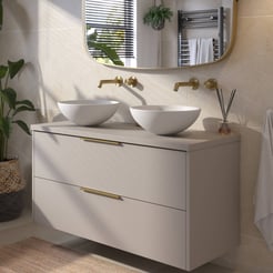 Saniselect Luca voorgemonteerd badmeubel met messing greep incl. matte waskommen 120cm mat greige