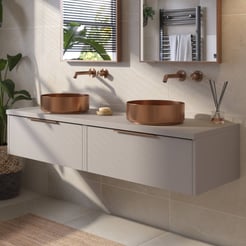 Saniselect Luca voorgemonteerd badmeubel incl. afdekblad met koperen greep 160cm mat greige