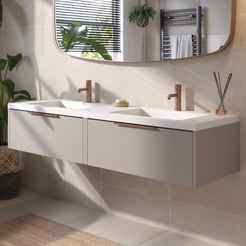 Saniselect Luca voorgemonteerd badmeubel met koperen greep incl. wastafel 160,5x51,5cm mat greige