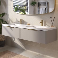 Saniselect Luca voorgemonteerd badmeubel met messing greep incl. wastafel 160,5x51,5cm mat greige