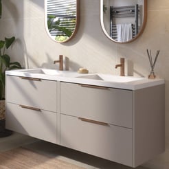 Saniselect Luca voorgemonteerd badmeubel met koperen greep incl. wastafel 160,5x51,5cm mat greige