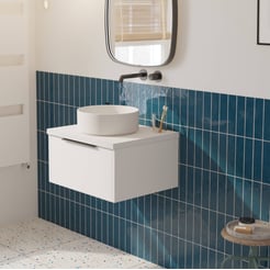 Saniselect Luca voorgemonteerd badmeubel 1 lade incl. afdekblad met mat zwarte greep 60cm mat wit