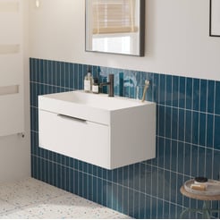 Saniselect Luca voorgemonteerd badmeubel met mat zwarte greep incl. matte wastafel 80x45cm mat wit