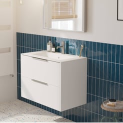 Saniselect Luca voorgemonteerd badmeubel met rvs greep incl. matte keramische wastafel 81x46cm mat wit