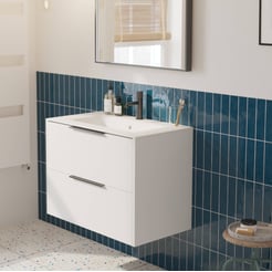 Saniselect Luca voorgemonteerd badmeubel met mat zwarte greep incl. matte keramische wastafel 81x46cm mat wit