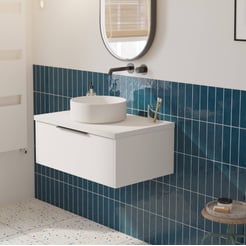 Saniselect Luca voorgemonteerd badmeubel 1 lade incl. afdekblad met mat zwarte greep 80cm mat wit
