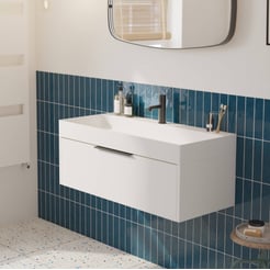 Saniselect Luca voorgemonteerd badmeubel met mat zwarte greep incl. matte wastafel 100x45cm mat wit