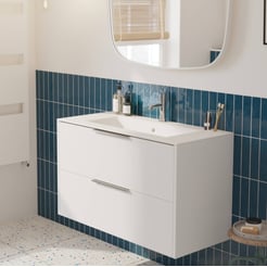 Saniselect Luca voorgemonteerd badmeubel met chromen greep incl. matte keramische wastafel 101x46cm mat wit