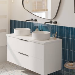 Saniselect Luca voorgemonteerd badmeubel met mat zwarte greep incl. matte waskommen 120cm mat wit