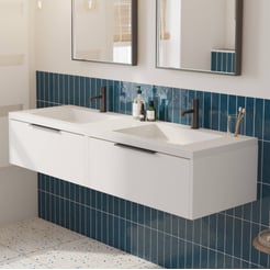Saniselect Luca voorgemonteerd badmeubel met mat zwarte greep incl. wastafel 160,5x51,5cm mat wit