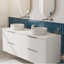 Saniselect Luca voorgemonteerd badmeubel met rvs greep incl. matte waskommen 160cm mat wit