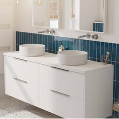Saniselect Luca voorgemonteerd badmeubel met chromen greep incl. matte waskommen 160cm mat wit