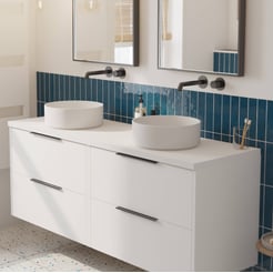 Saniselect Luca voorgemonteerd badmeubel 4 lades incl. afdekblad met mat zwarte greep 160cm mat wit