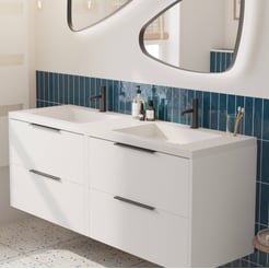 Saniselect Luca voorgemonteerd badmeubel met mat zwarte greep incl. wastafel 160,5x51,5cm mat wit