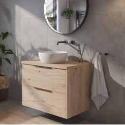Saniselect Luca voorgemonteerd badmeubel met mat zwarte greep incl. keramische waskom 80cm naturel eiken