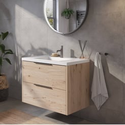 Saniselect Luca voorgemonteerd badmeubel met grafiet greep incl. matte wastafel 80,5x51,5cm naturel eiken