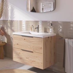 Saniselect Luca voorgemonteerd badmeubel met rvs greep incl. matte wastafel 80,5x51,5cm naturel eiken