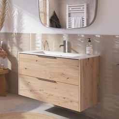 Saniselect Luca voorgemonteerd badmeubel met rvs greep incl. matte keramische wastafel 101x46cm naturel eiken