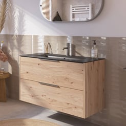 Saniselect Luca voorgemonteerd badmeubel met rvs greep incl. mat zwarte keramische wastafel 101x46cm naturel eiken