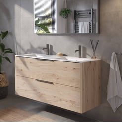 Saniselect Luca voorgemonteerd badmeubel met grafiet greep incl. matte keramische wastafel 121x46cm naturel eiken